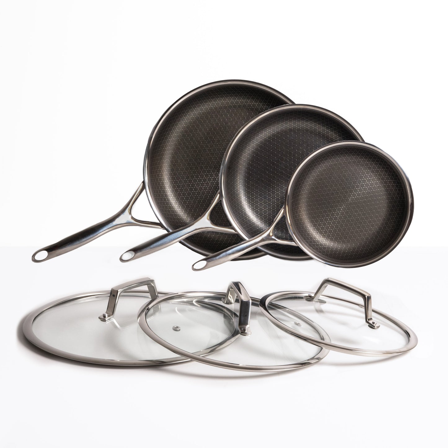 Juego de sartenes híbrido Ø 20, 24 y 28 3 piezas con tapas