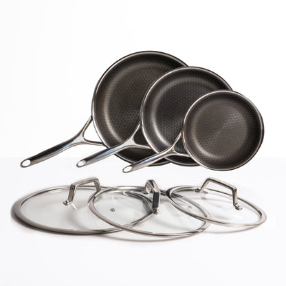 Juego de sartenes híbrido Ø 20, 24 y 28 3 piezas con tapas