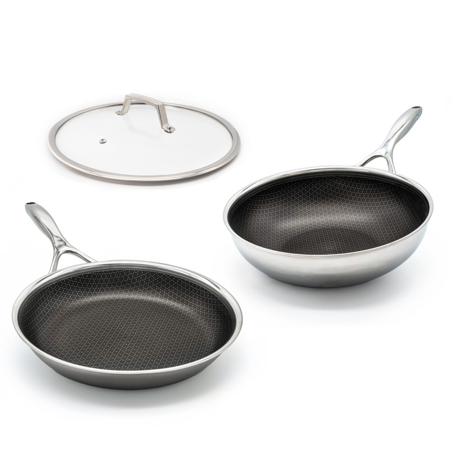Juego de sartén híbrida y wok Ø 28 2 piezas con tapa
