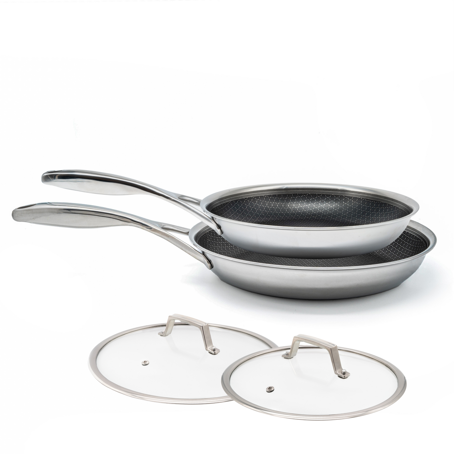 Juego de sartenes híbridas Ø 24 y 28 2 piezas con tapas